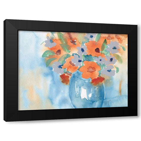 Orange Blue Bouquet Black Modern Wood Framed Art Print by Dyer, Beverly