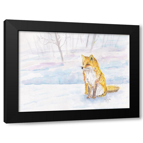 Golden Fox Winter Black Modern Wood Framed Art Print with Double Matting by Dyer, Beverly