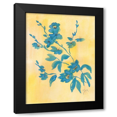 Floral Blue Yellow Black Modern Wood Framed Art Print with Double Matting by Dyer, Beverly