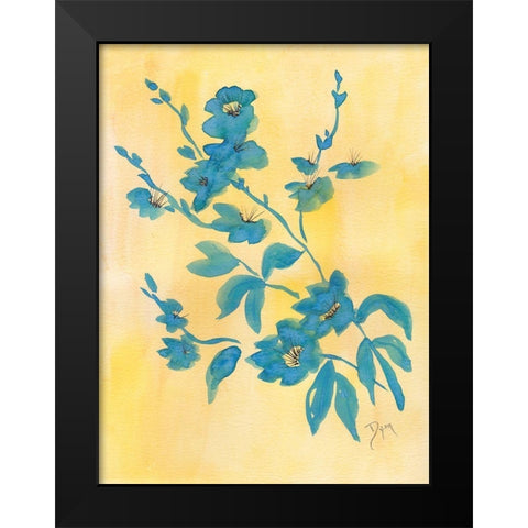 Floral Blue Yellow Black Modern Wood Framed Art Print by Dyer, Beverly