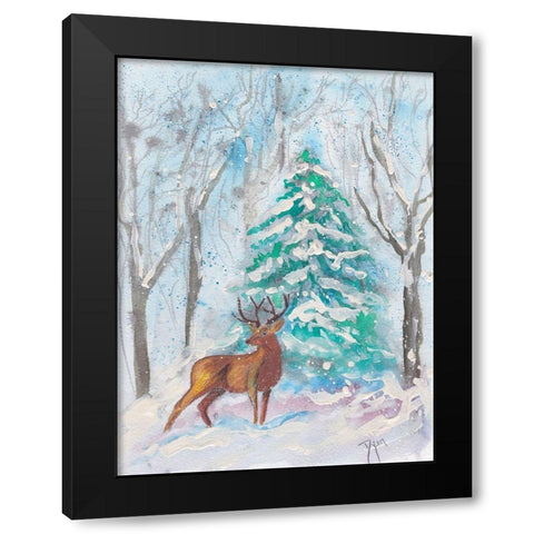 Holiday Deer Black Modern Wood Framed Art Print with Double Matting by Dyer, Beverly