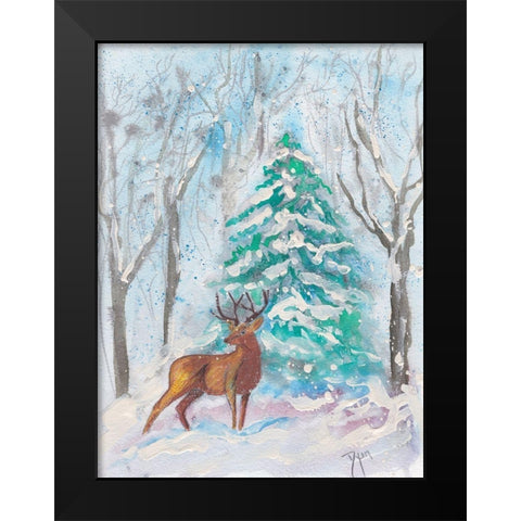 Holiday Deer Black Modern Wood Framed Art Print by Dyer, Beverly