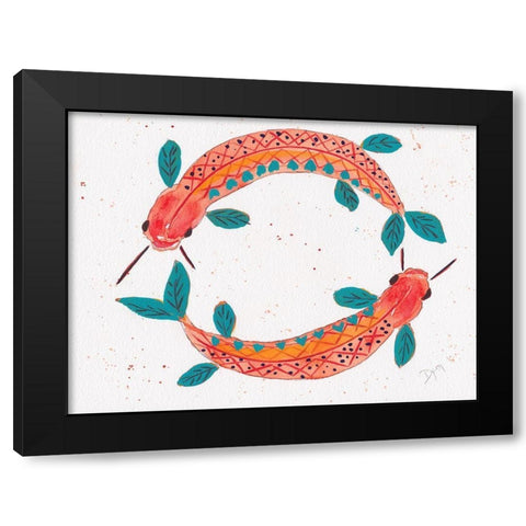 Fish Gold Circle Black Modern Wood Framed Art Print by Dyer, Beverly