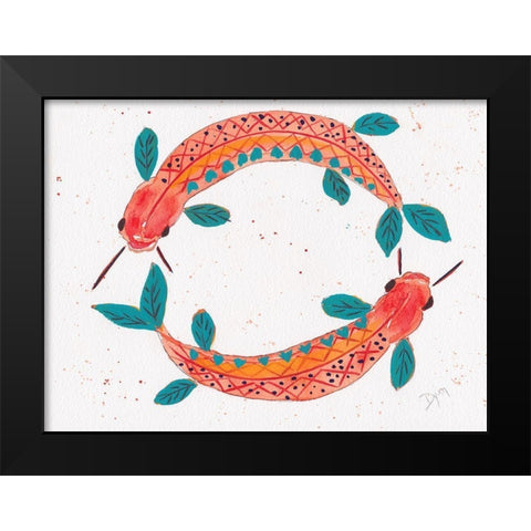Fish Gold Circle Black Modern Wood Framed Art Print by Dyer, Beverly