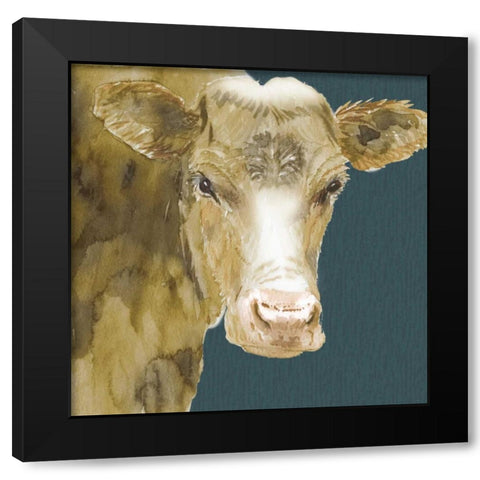Hogans Brown Cow Black Modern Wood Framed Art Print with Double Matting by Dyer, Beverly