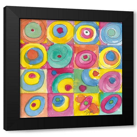 Circles Bright Black Modern Wood Framed Art Print by Dyer, Beverly