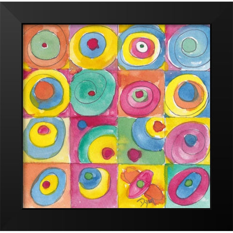 Circles Bright Black Modern Wood Framed Art Print by Dyer, Beverly
