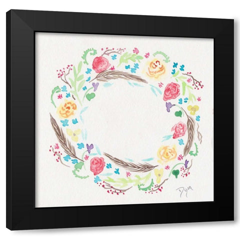 Wildflower Wreath 1 Black Modern Wood Framed Art Print by Dyer, Beverly