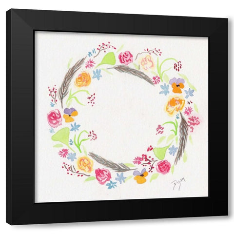 Wildflower Wreath 2 Black Modern Wood Framed Art Print by Dyer, Beverly