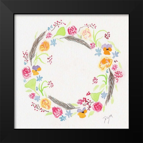 Wildflower Wreath 2 Black Modern Wood Framed Art Print by Dyer, Beverly