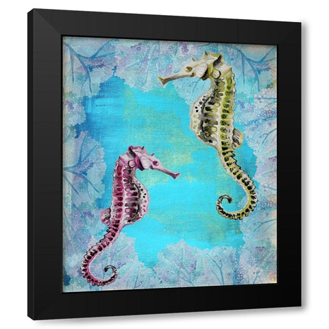 Seahorse Couple Black Modern Wood Framed Art Print with Double Matting by Boho Hue Studio