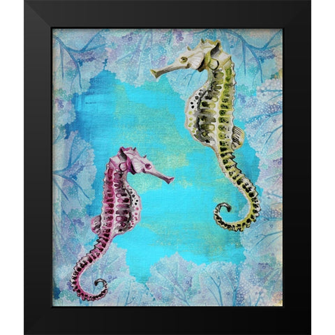 Seahorse Couple Black Modern Wood Framed Art Print by Boho Hue Studio