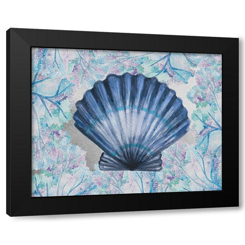 Blue Scallop Black Modern Wood Framed Art Print by Boho Hue Studio