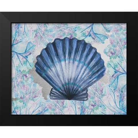 Blue Scallop Black Modern Wood Framed Art Print by Boho Hue Studio