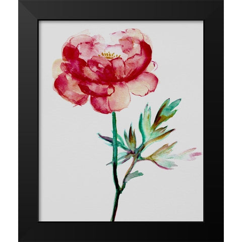 Red Peony Black Modern Wood Framed Art Print by Boho Hue Studio