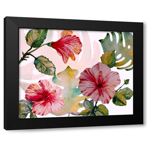 Tropical Hibiscus 1 Black Modern Wood Framed Art Print with Double Matting by Boho Hue Studio