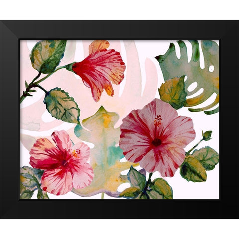 Tropical Hibiscus 1 Black Modern Wood Framed Art Print by Boho Hue Studio