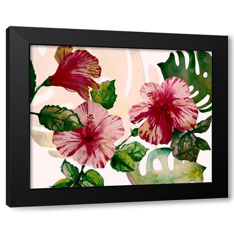 Tropical Hibiscus 2 Black Modern Wood Framed Art Print by Boho Hue Studio