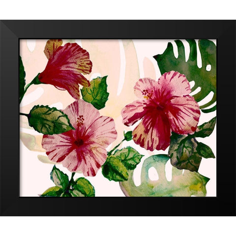 Tropical Hibiscus 2 Black Modern Wood Framed Art Print by Boho Hue Studio