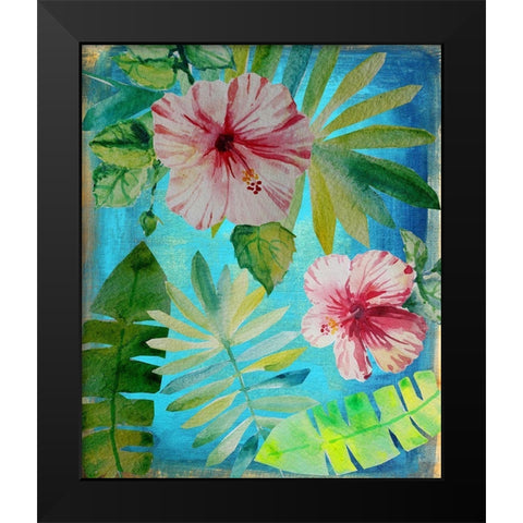 Tropical Hibiscus 3 Black Modern Wood Framed Art Print by Boho Hue Studio