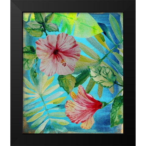 Tropical Hibiscus 2 Black Modern Wood Framed Art Print by Boho Hue Studio