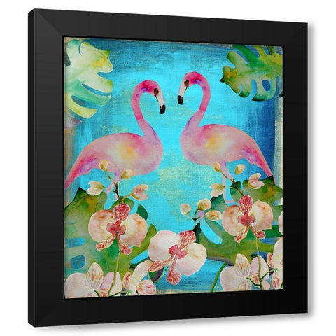 Orchid Flamingos Black Modern Wood Framed Art Print by Boho Hue Studio