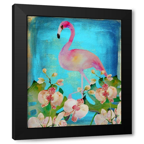 Orchid Flamingo Black Modern Wood Framed Art Print with Double Matting by Boho Hue Studio