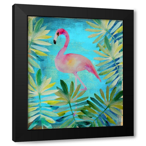 Palm Flamingo 1 Black Modern Wood Framed Art Print by Boho Hue Studio