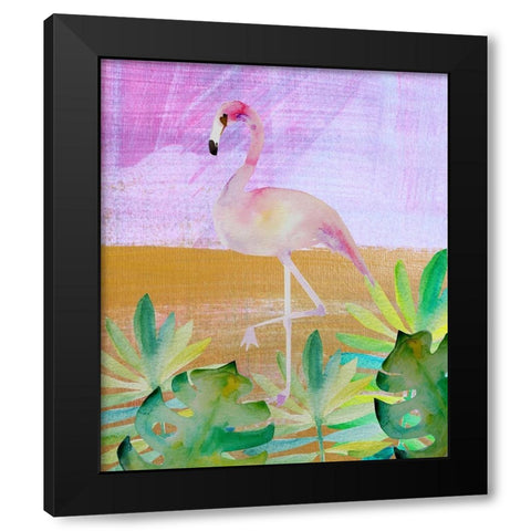 Palm Flamingo 3 Black Modern Wood Framed Art Print by Boho Hue Studio