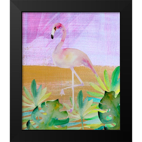 Palm Flamingo 3 Black Modern Wood Framed Art Print by Boho Hue Studio