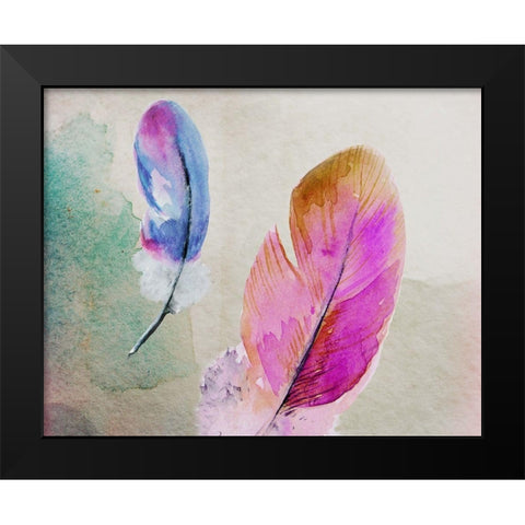 2 Feathers Black Modern Wood Framed Art Print by Boho Hue Studio