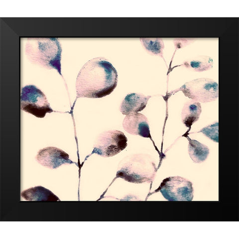 Blue Pink Branches Black Modern Wood Framed Art Print by Boho Hue Studio
