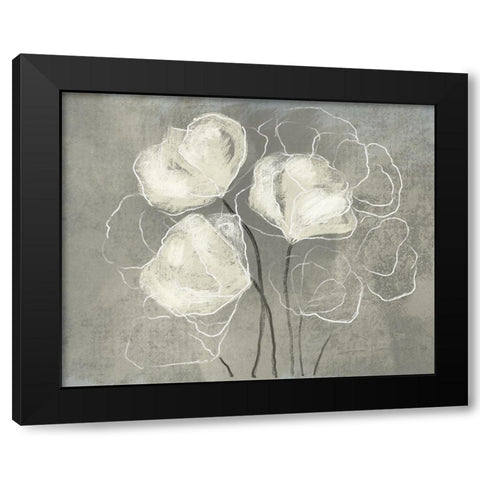 Sketched White Blooms 1 Black Modern Wood Framed Art Print by Boho Hue Studio