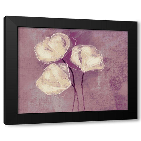 Sketched Flowers on Purple Black Modern Wood Framed Art Print with Double Matting by Boho Hue Studio