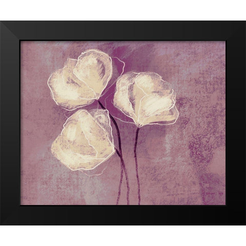 Sketched Flowers on Purple Black Modern Wood Framed Art Print by Boho Hue Studio