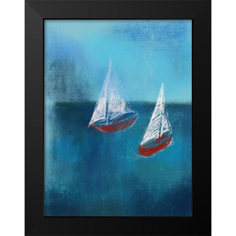 Two Red Sailboats Black Modern Wood Framed Art Print by Boho Hue Studio