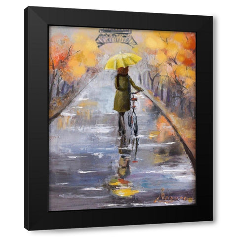 Rainy Day Paris Black Modern Wood Framed Art Print with Double Matting by Boho Hue Studio