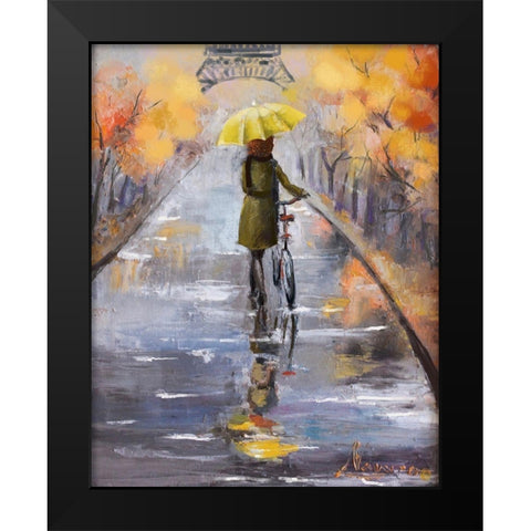 Rainy Day Paris Black Modern Wood Framed Art Print by Boho Hue Studio