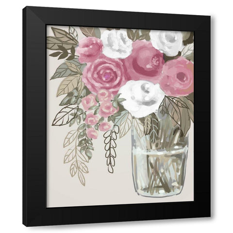 Soft Pink Florals 1 Black Modern Wood Framed Art Print by Boho Hue Studio