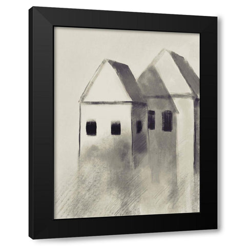 Charcoal Houses 1 Black Modern Wood Framed Art Print with Double Matting by Boho Hue Studio
