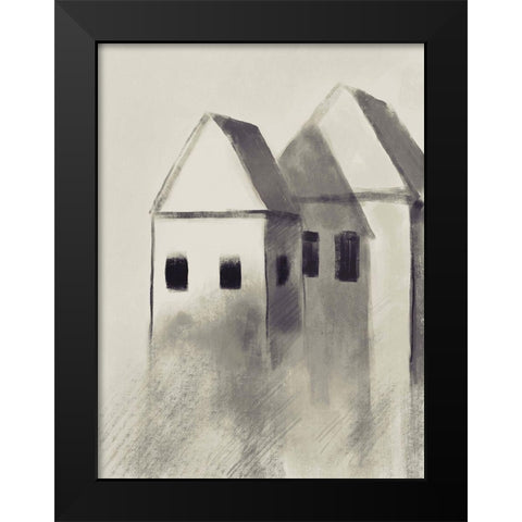 Charcoal Houses 1 Black Modern Wood Framed Art Print by Boho Hue Studio