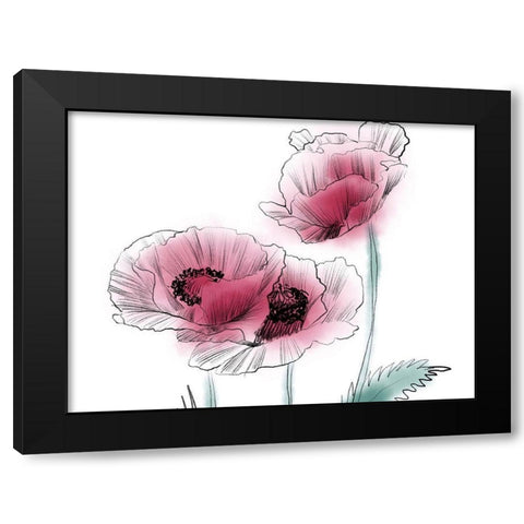 Sketched Poppies 1 Black Modern Wood Framed Art Print by Boho Hue Studio