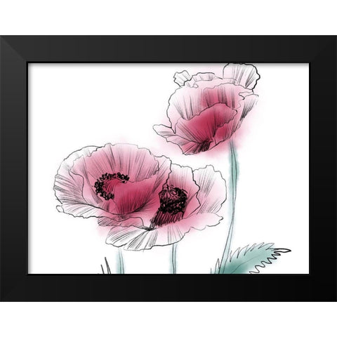 Sketched Poppies 1 Black Modern Wood Framed Art Print by Boho Hue Studio