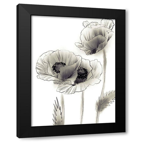 Sketched Poppies 2 Black Modern Wood Framed Art Print with Double Matting by Boho Hue Studio