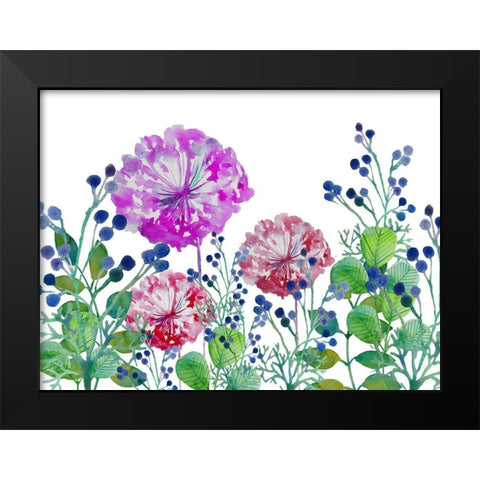 Floral field Black Modern Wood Framed Art Print by Boho Hue Studio