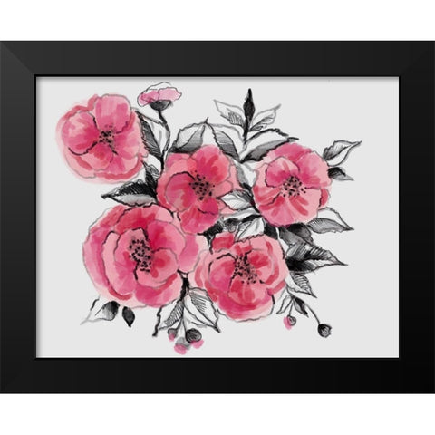 Floral field Two Black Modern Wood Framed Art Print by Boho Hue Studio