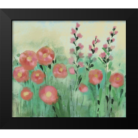 Floral Field Black Modern Wood Framed Art Print by Boho Hue Studio