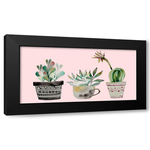 Succulant Trio Black Modern Wood Framed Art Print with Double Matting by Boho Hue Studio