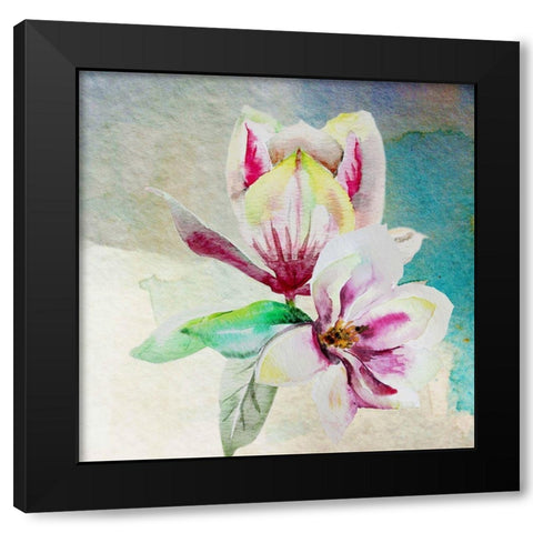 Magnolia Pair Black Modern Wood Framed Art Print by Boho Hue Studio