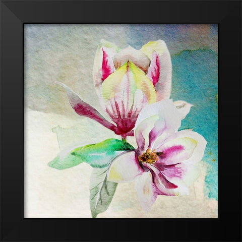 Magnolia Pair Black Modern Wood Framed Art Print by Boho Hue Studio